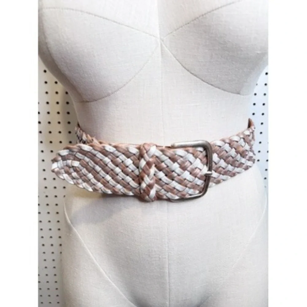 Linea Pelle | Y2K Metallic‎ Rose Gold + Pearlescent White Braided Leather Belt